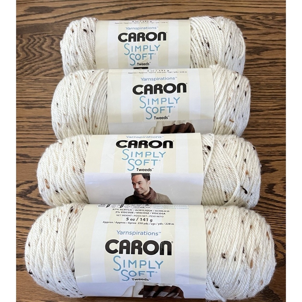 Caron Simply Soft Tweeds Yarn Off White 23001 Med 4 Lot Of 4 Skeins 5 ozs 250 Yd